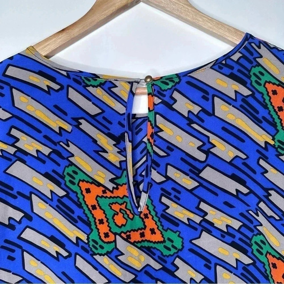 Amanda Uprichard Geometric Print Long Sleeve Silk Tunic Dress Size Medium - Picture 6 of 9